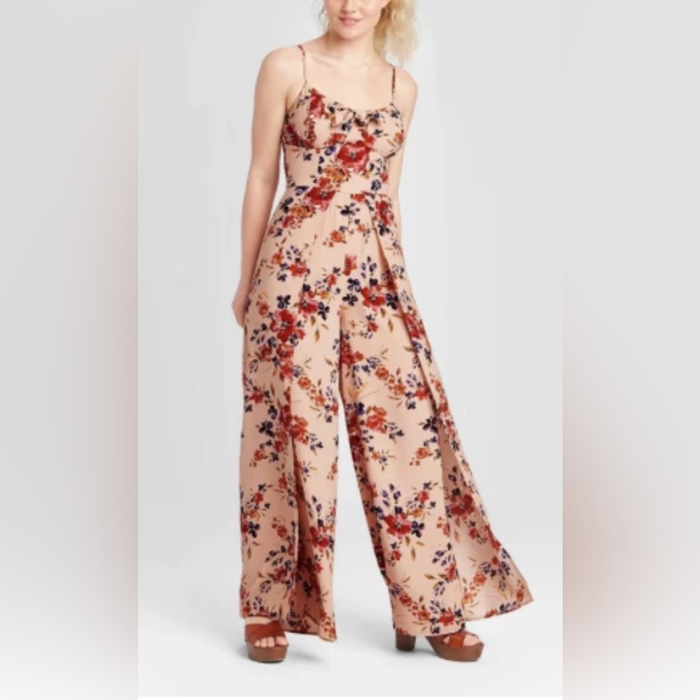 Women's Sleeveless V-Neck Tie Front Jumpsuit -Xhilaration -Blush Pink